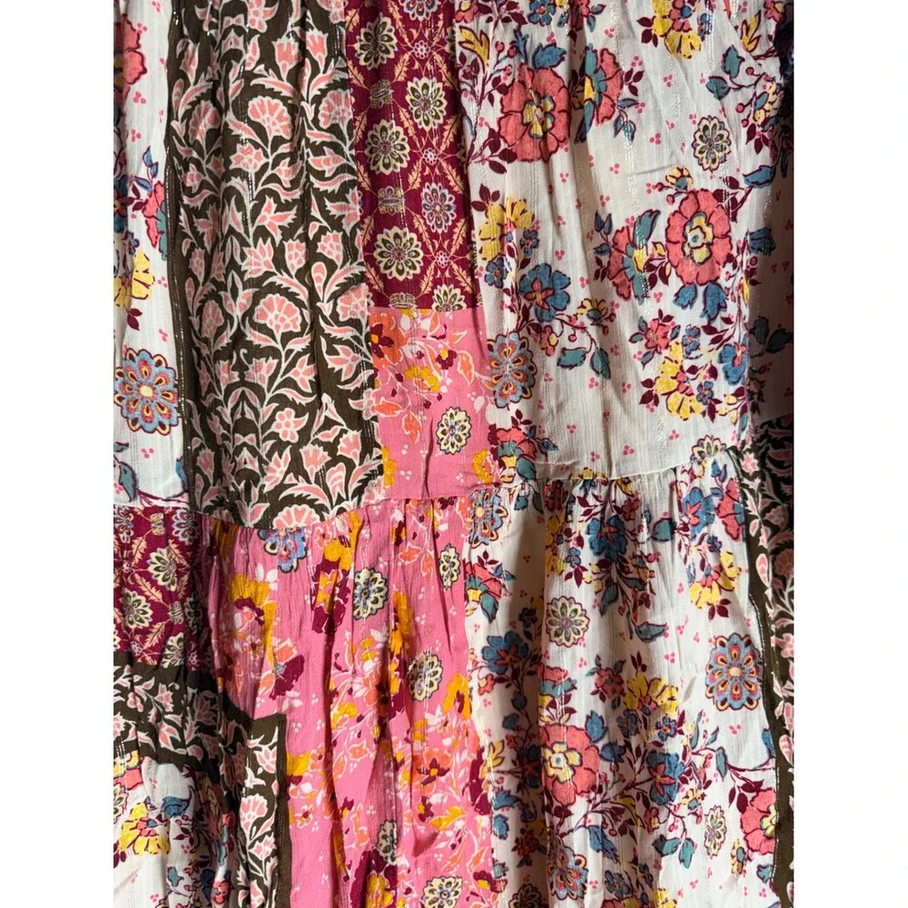 Zara Kids Girls Patchwork Floral Tiered Dress Pink Brown Size 11-12 Boho
